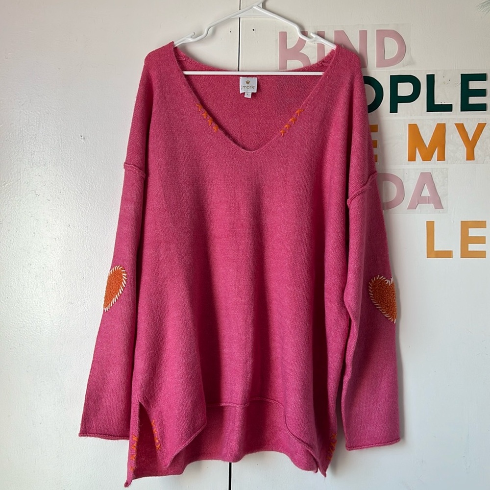 J. MARIE Long Sleeve Heart Patchwork Sweater